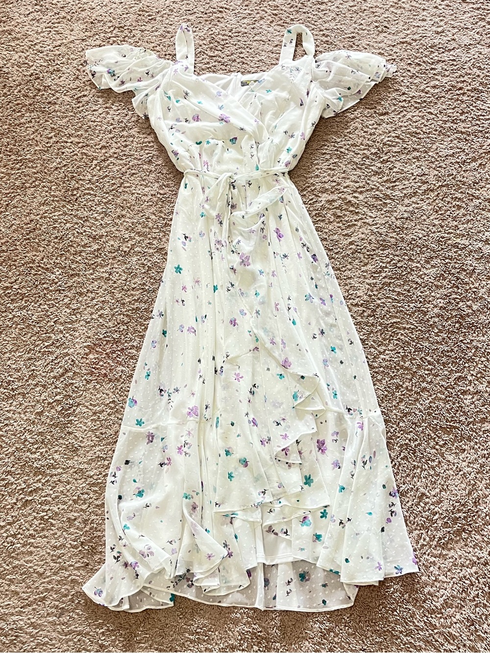 Women’s Melonie T Maxi Dress Cold Shoulder White Multi Floral Purple Blue Sz 18